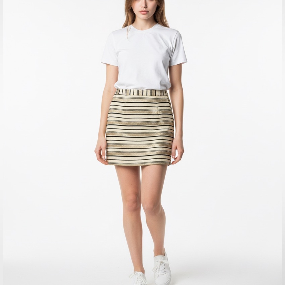 J. Crew Striped Mini Skirt Women's Size 4 Black Gold Beige Party Cocktail